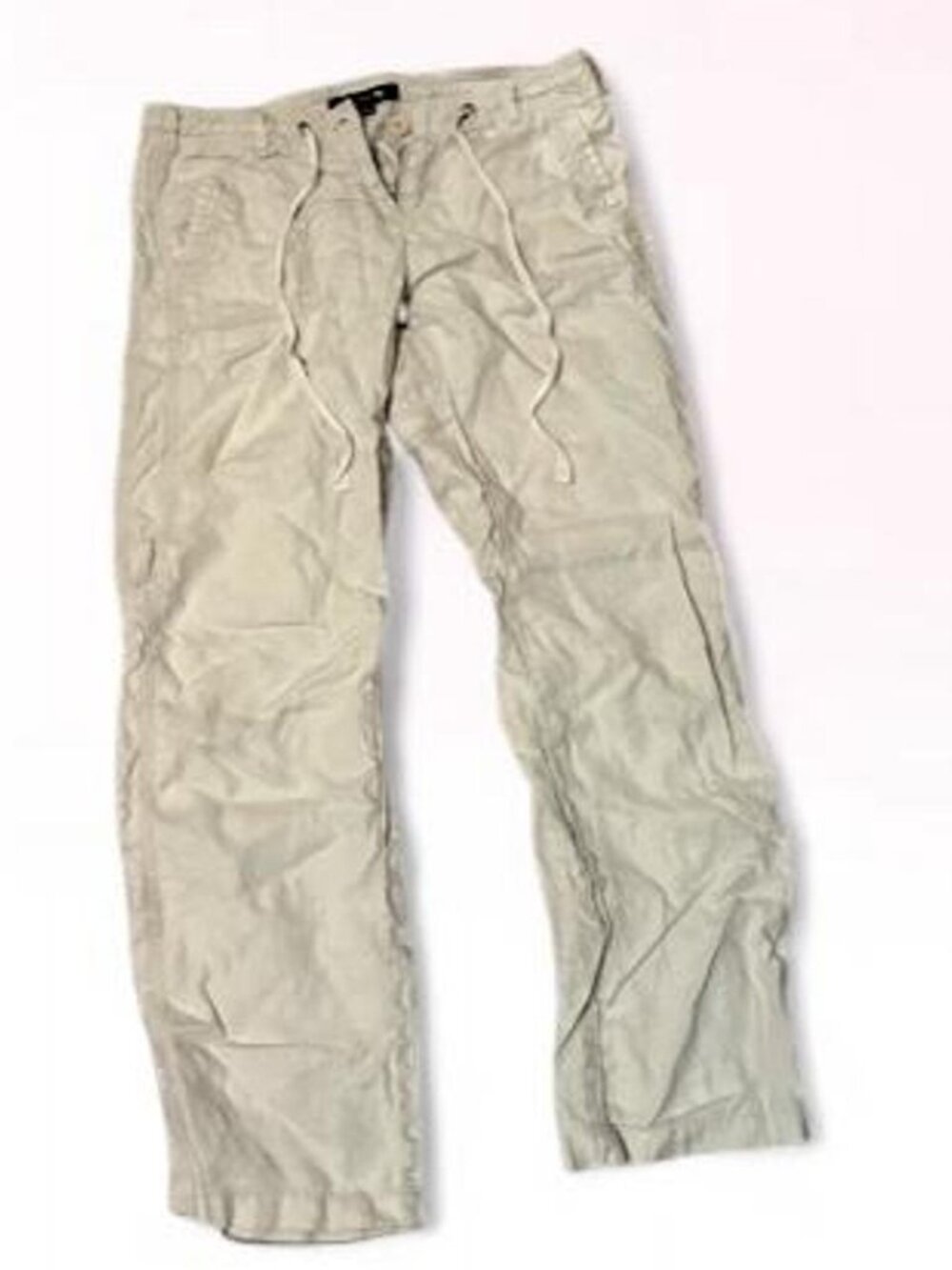 Forever 21 Low-rise cream khaki 100% linen drawstring pants (size S)